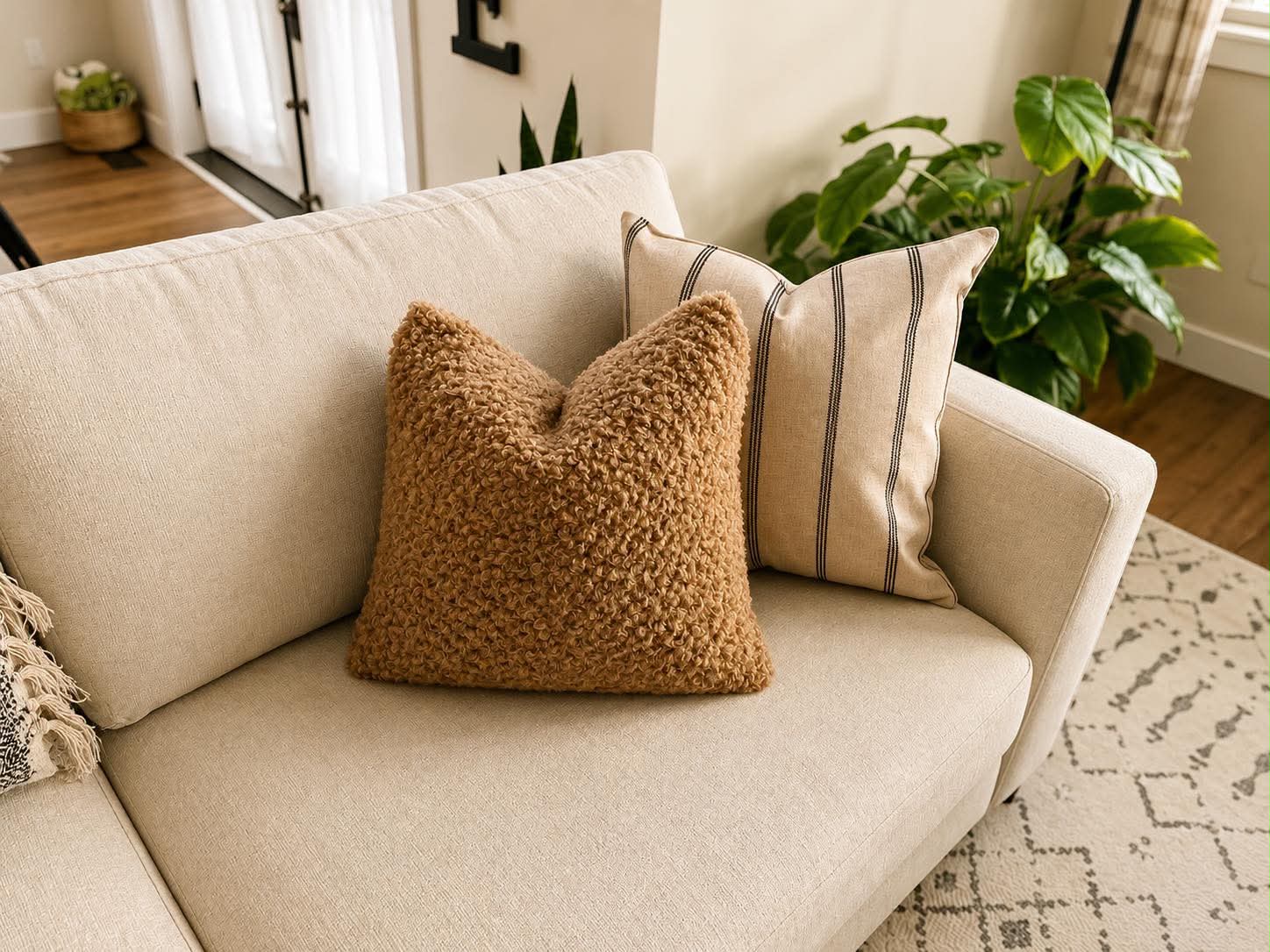 Neutral Woven Stripe Pillow Cover