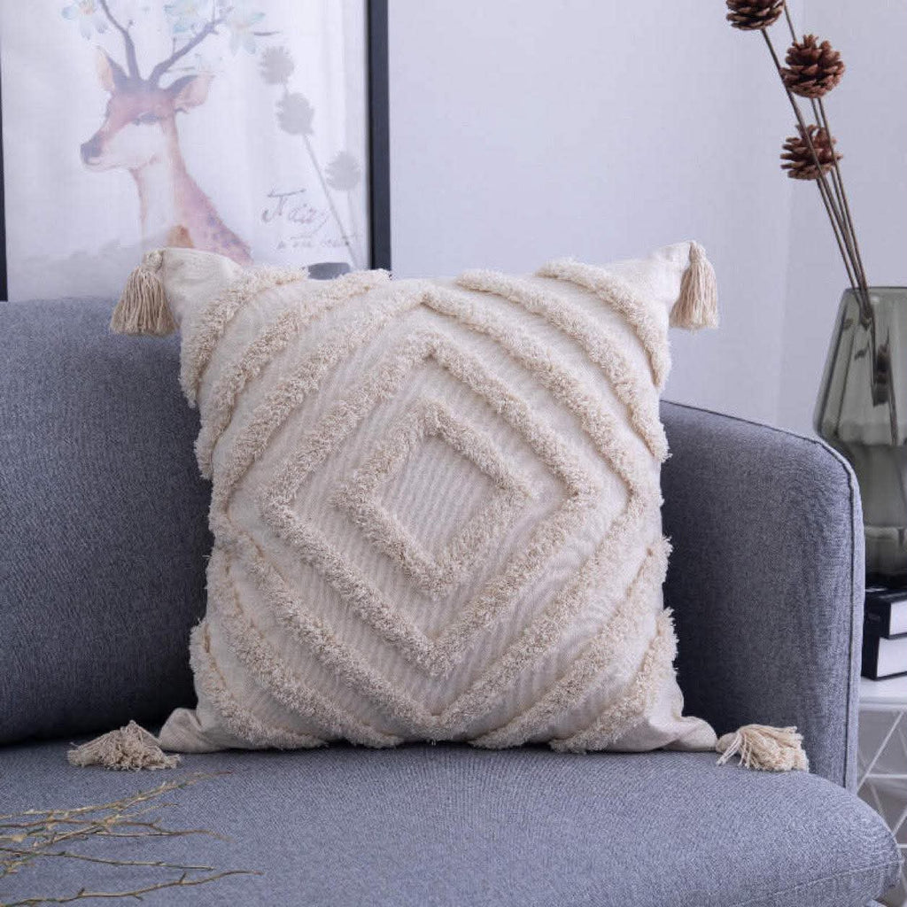 Boho Textured Tassel Pillow Cover