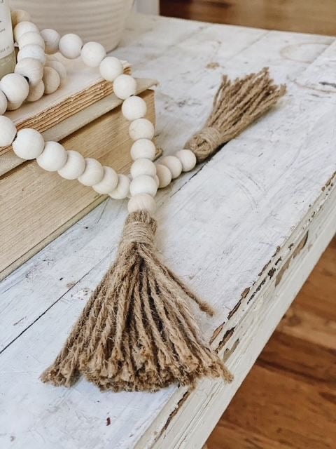 Decorative Wooden Bead Garland with Tassels