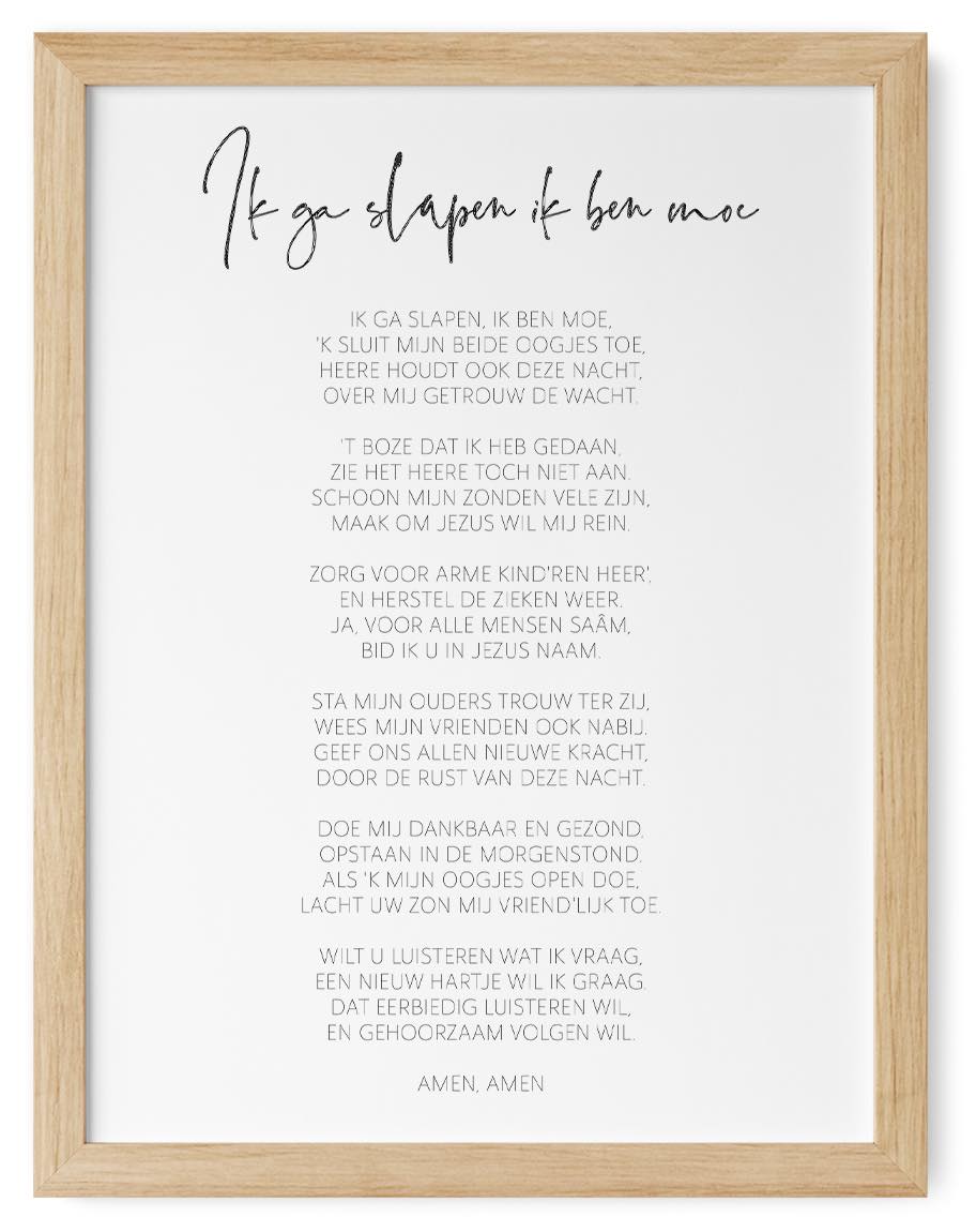 “Ik Ga Slapen Ik Ben Moe” Dutch Prayer Wall Art