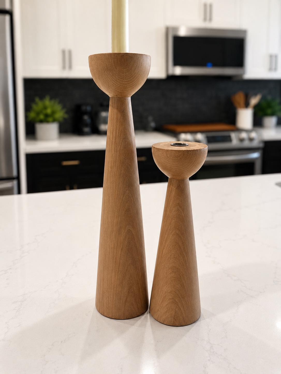 Modern Wooden Taper Candle Holders – Set of 2