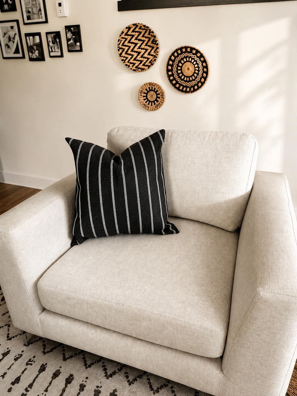 Black Woven Stripe Pillow Cover