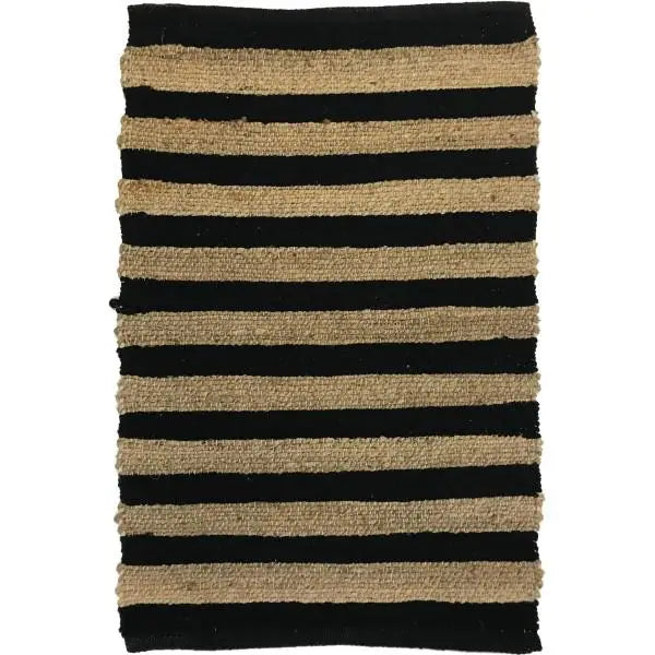 Handwoven Jute & Cotton Stripe Accent Rug – Black & Natural (2' x 3')