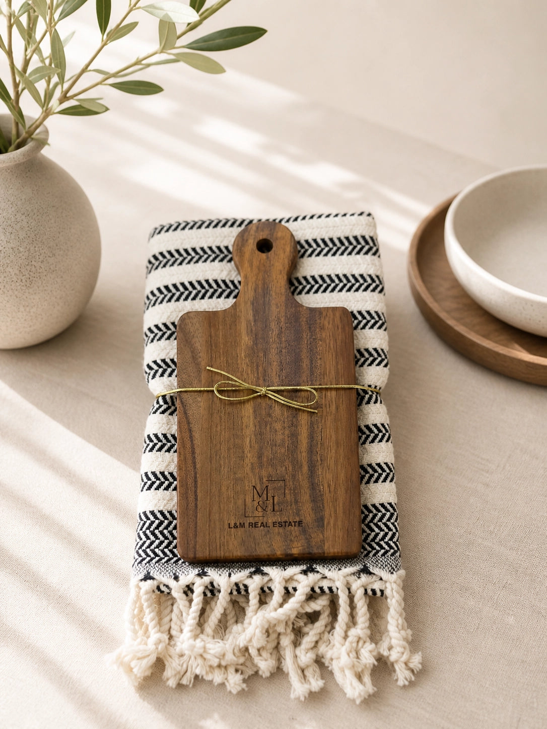 Turkish Dish Towel & Acacia Mini Board Gift Set - Black