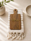 Turkish Dish Towel & Acacia Mini Board Gift Set - Cream